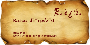 Raics Árpád névjegykártya