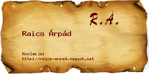 Raics Árpád névjegykártya